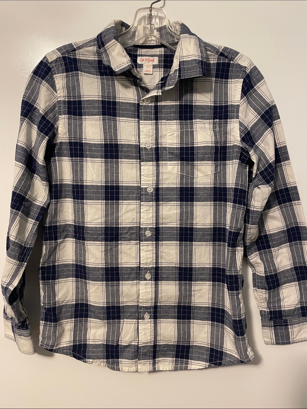 Cat & Jack Navy Blue and White Cotton Button Down Shirt Boys Large